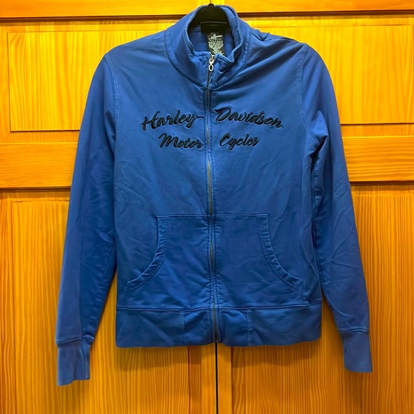 Harley-Davidson Jackets & Blazers - Harley Davidson. Blue Jacket. Size Large. Front Zipper, Pickets, Rhinestone Logo